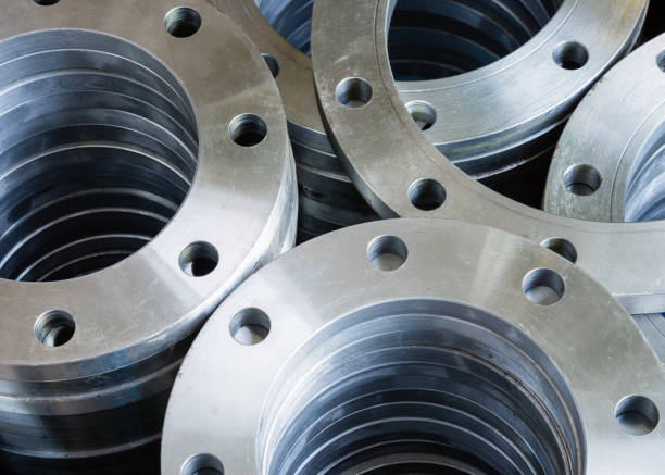 Flanges,welding flange used in industrial water pipes.selective focus.